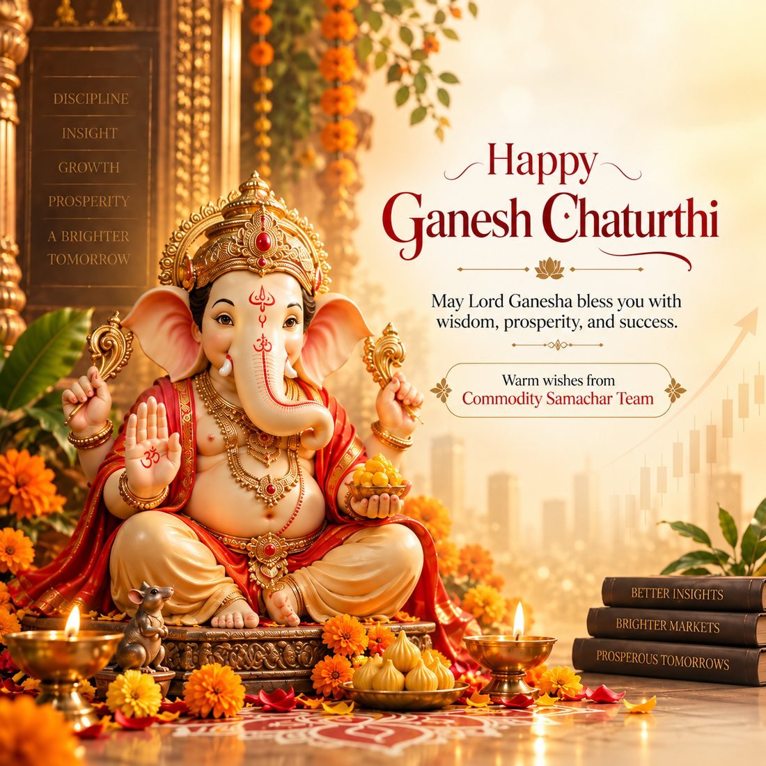 Happy Ganesh Chaturthi — May Lord Ganesha bless you with wisdom, prosperity and success. Warm wishes from Commodity Samachar Team.